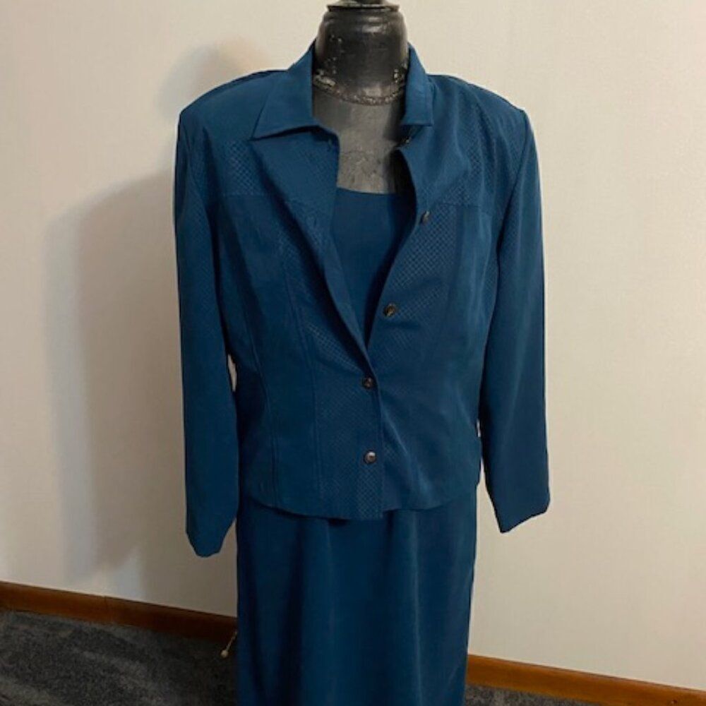 Melissa Harper Blue Jacket & short sleeve Shift dress, size 12